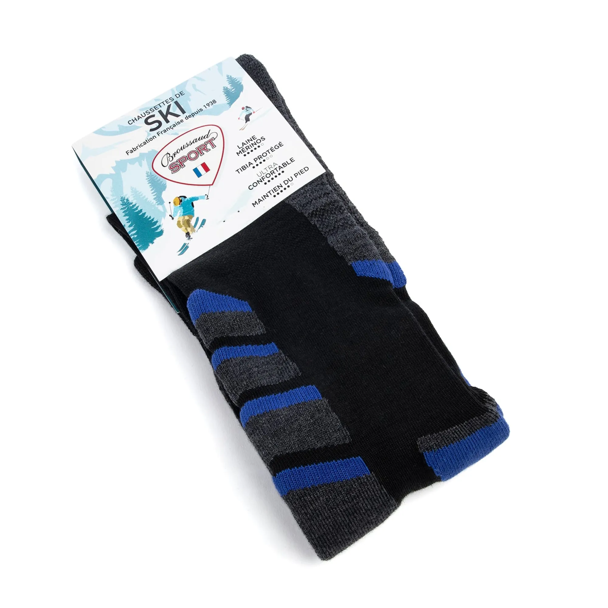 Chaussettes Hautes | Sports<Maison Broussaud Chaussettes de ski noir-gris-bleu NOIR / GRIS / BLEU