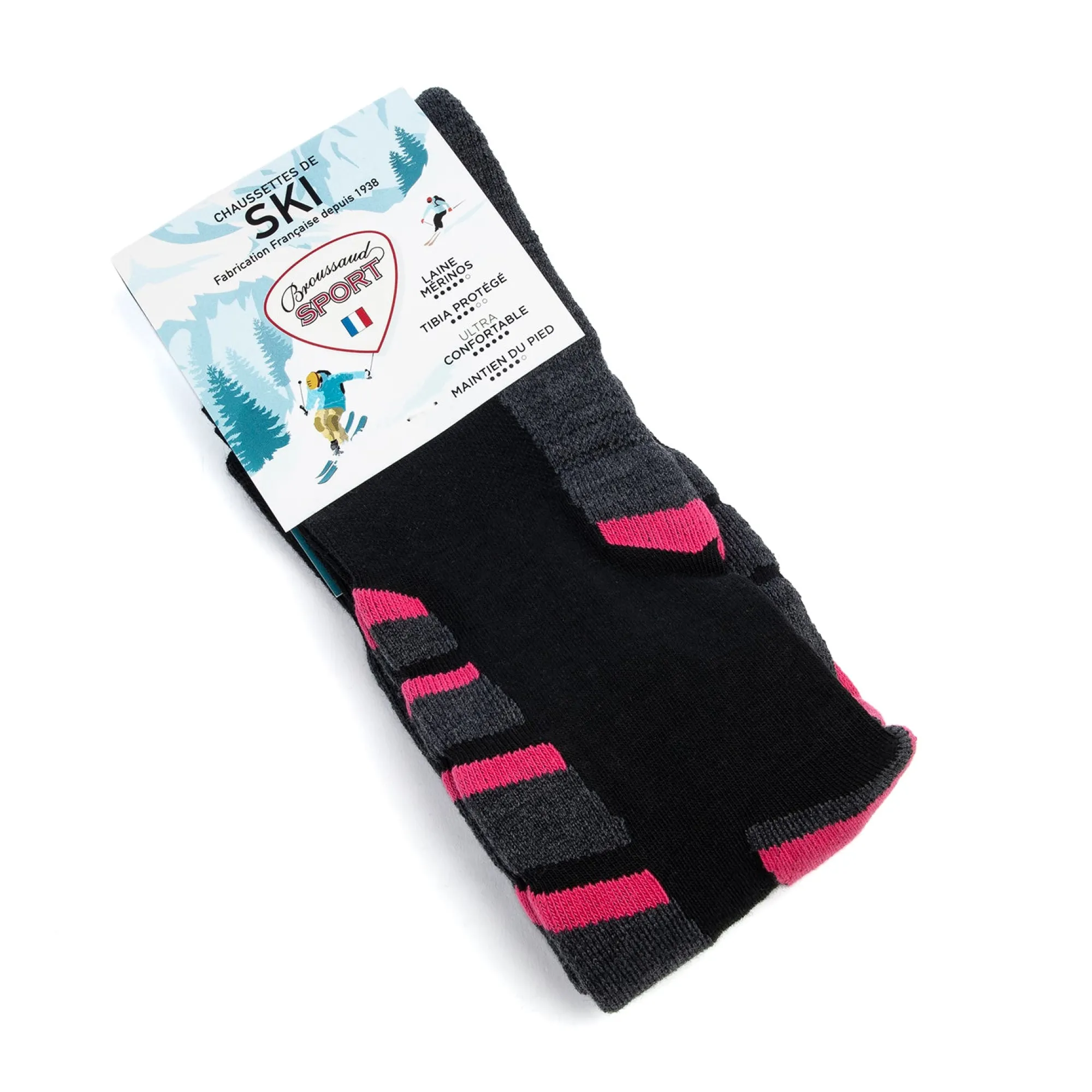 Chaussettes Hautes | Sports<Maison Broussaud Chaussettes de ski noir-gris-rose NOIR / GRIS / ROSE