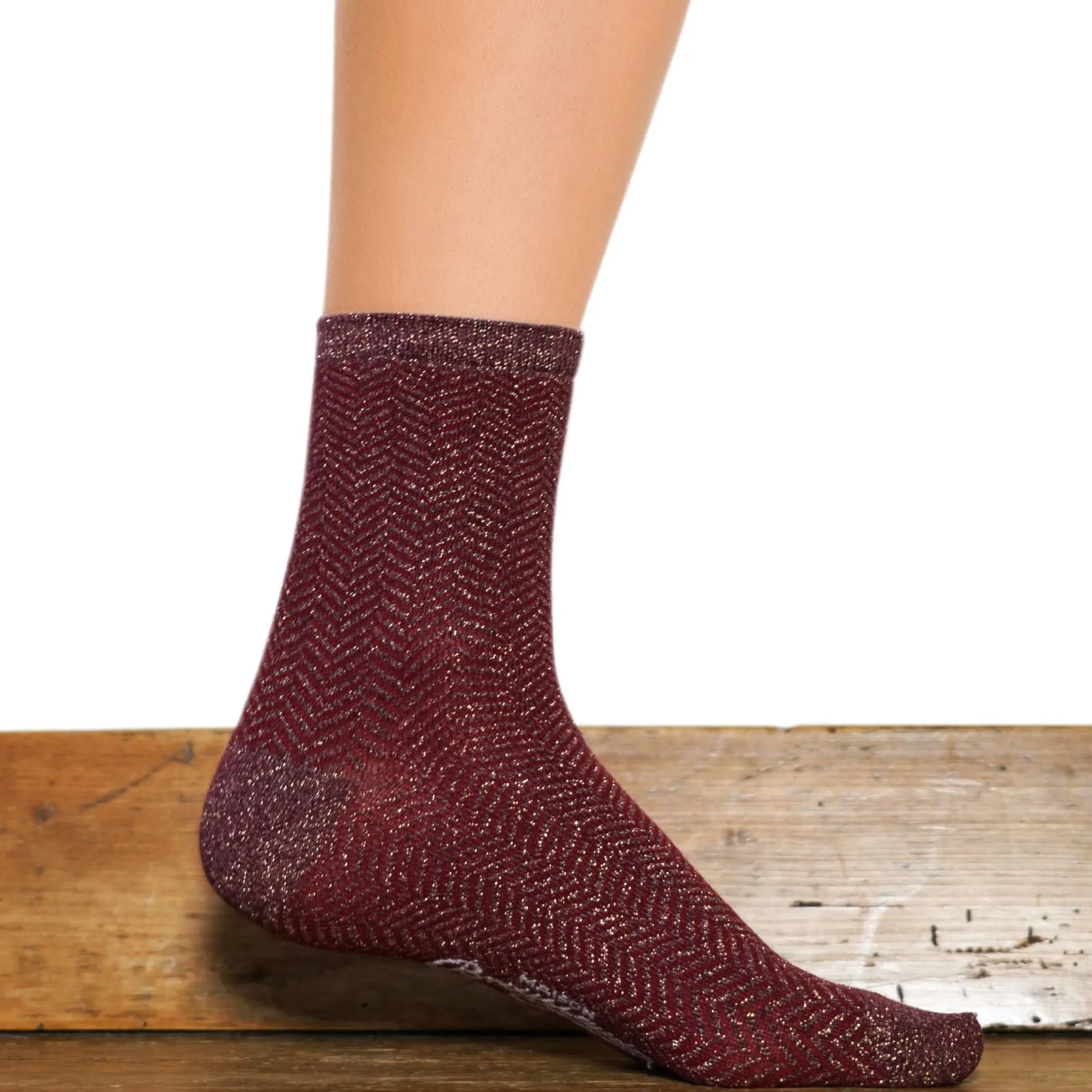 Chaussettes Courtes | A Paillettes<Maison Broussaud Les Chevrons Bordeaux Bordeaux Brillo