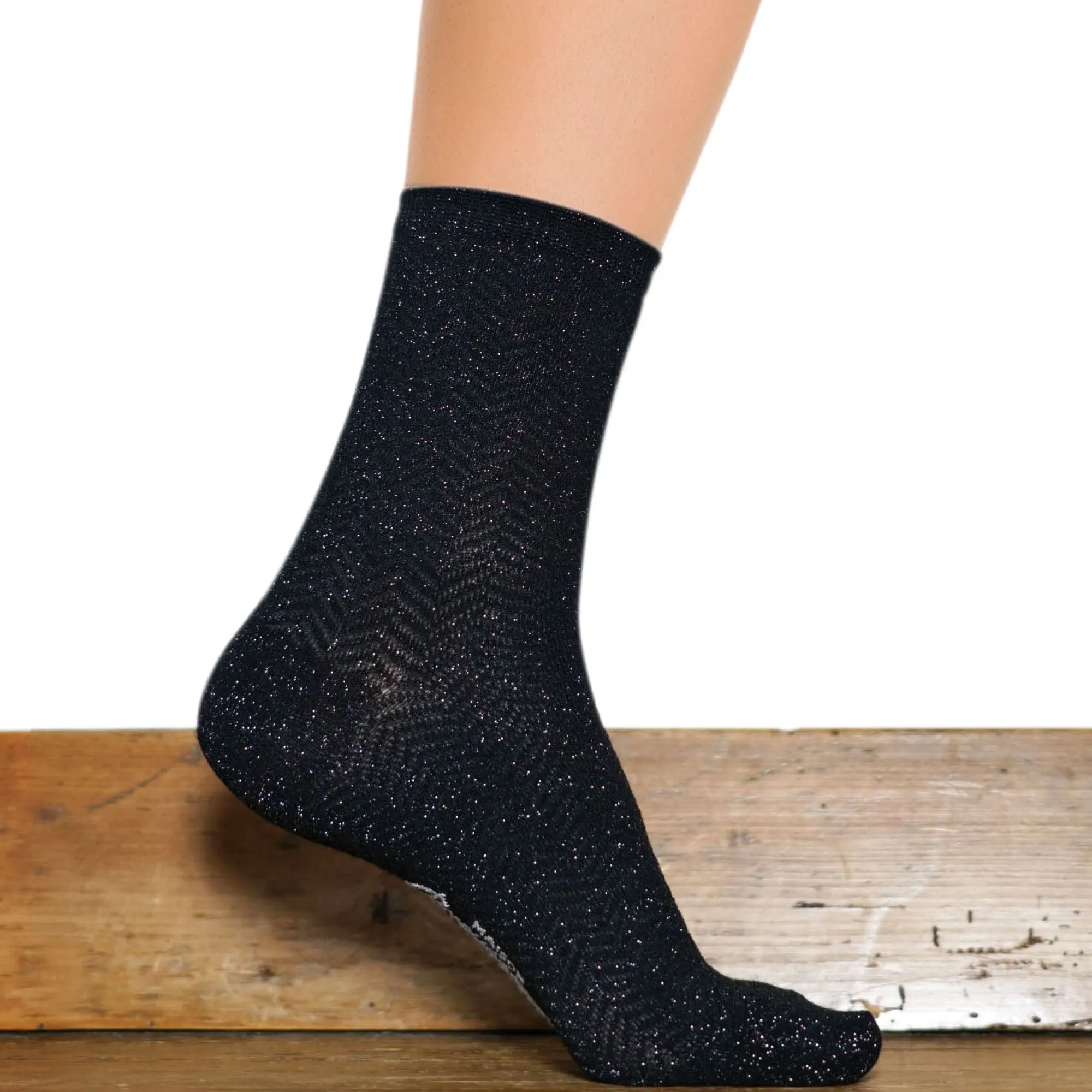 Chaussettes Courtes | Fantaisies<Maison Broussaud Les Chevrons Noire Noir Brillo