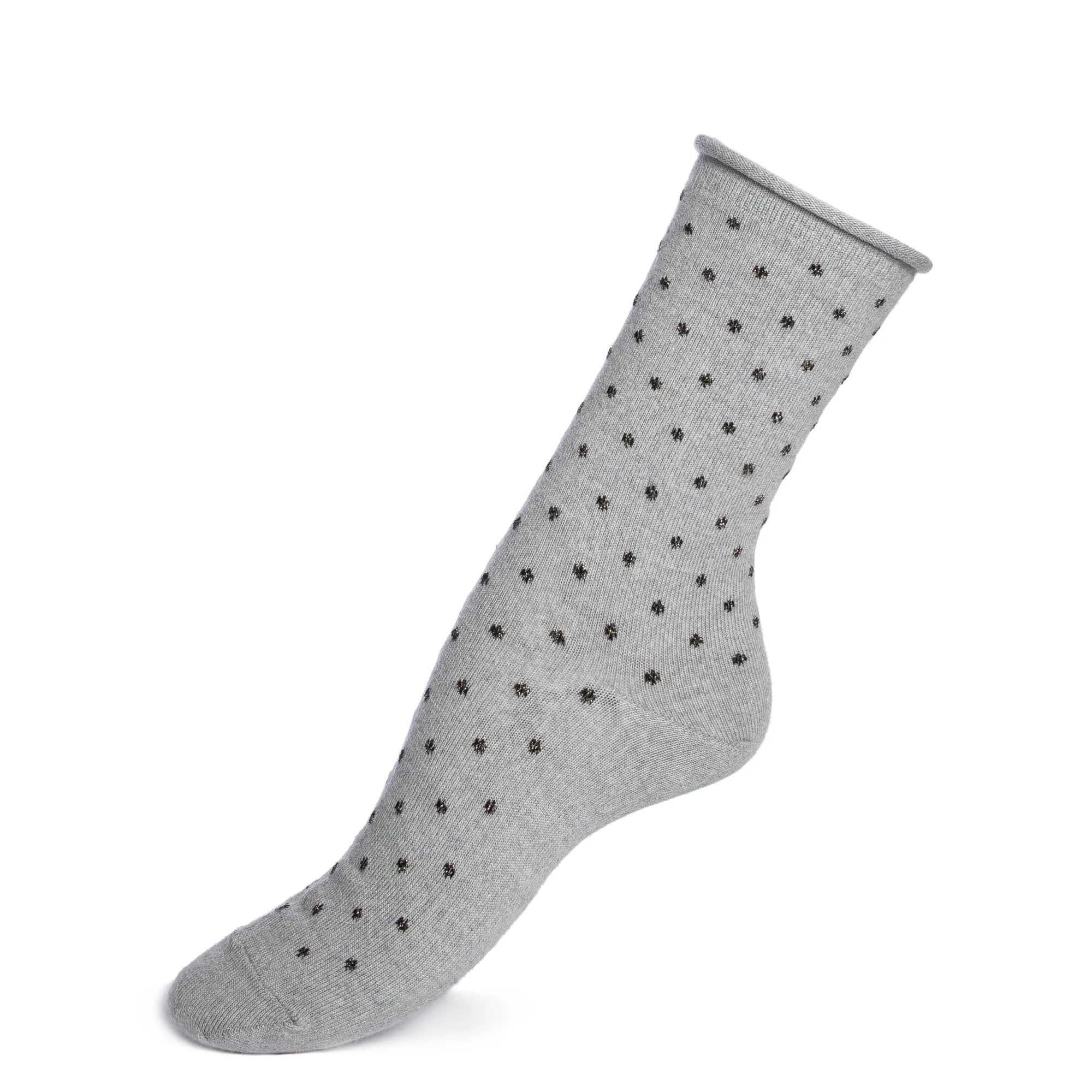 Chaussettes Hautes | Chaussettes Courtes<Maison Broussaud Pois bord roulotté /Noir Gris